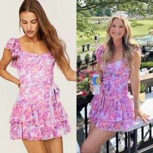 Amanda Uprichard Purple and Pink Floral Romper
